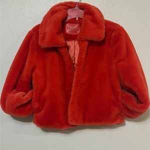 BLANKNYC Cropped Faux Fur Jacket Spicy Bright Orange